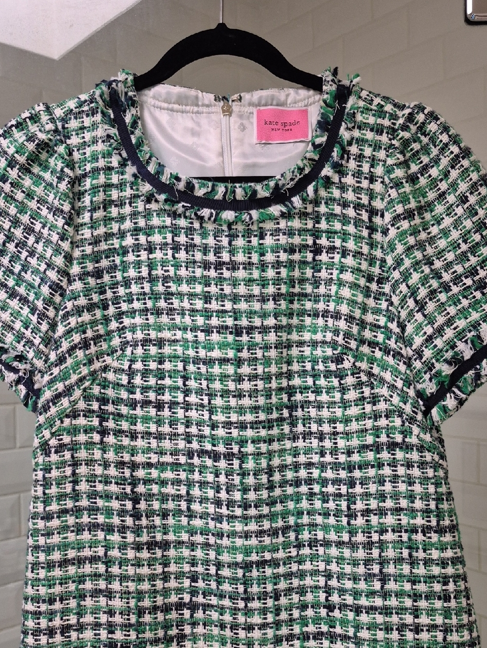 NWOT Kate Spade Green,Black, White Short Sleeve Tweed Dress Sz.6 - Picture 3 of 8